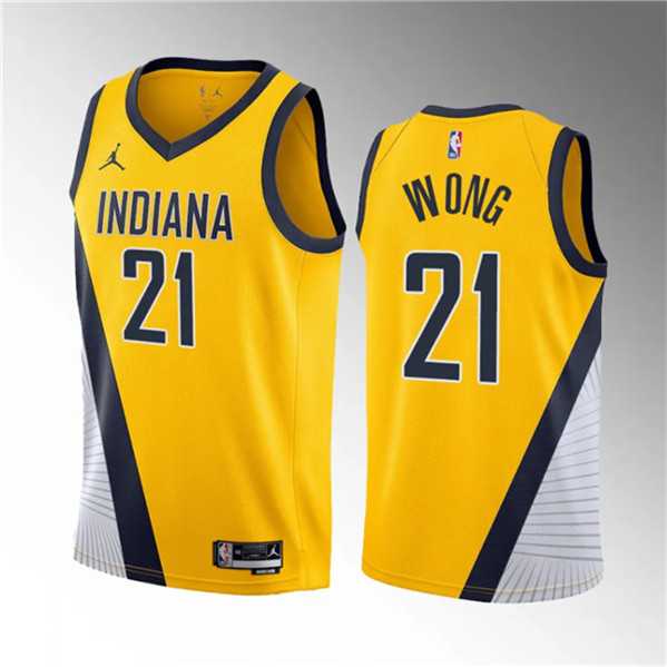 Mens Indiana Pacers #21 Isaiah Wong Yellow 2023 Draft Statement Edition Stitched Basketball Jersey Dzhi